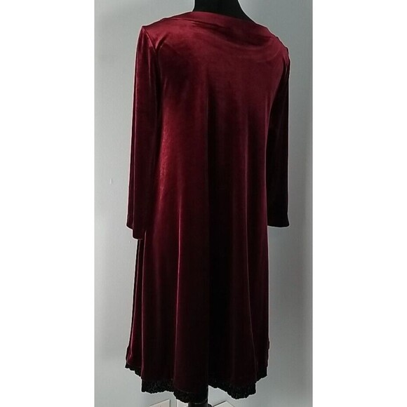 Cynthia Rowley Velvet Shift Dress Medium Maroon Black Trim 3/4 Length Sleeve - Picture 6 of 11